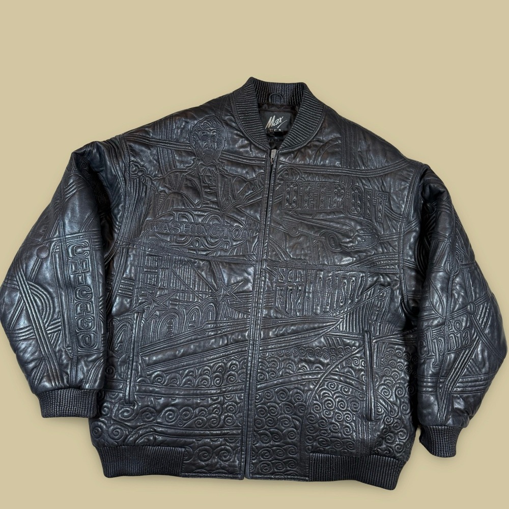Vintage Max USA Embossed Leather Jacket 3XL Hip Hop Y2K Biggie NYC  Italy Lamb